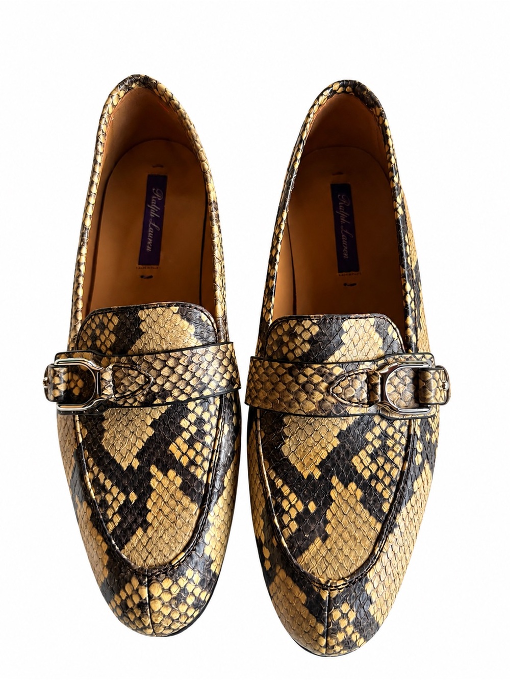 Ralph Lauren Purple Label Snakeskin Buckle Loafer Beige/Black-EU 36 US 6